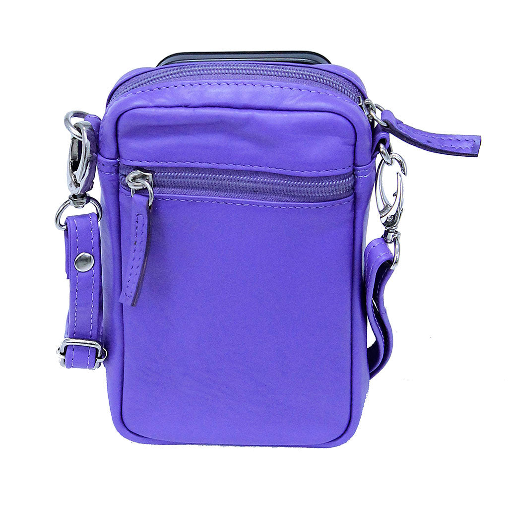 Purple Leather 4 x 7 Cross Body Cell Phone Pouch #ACP274PU