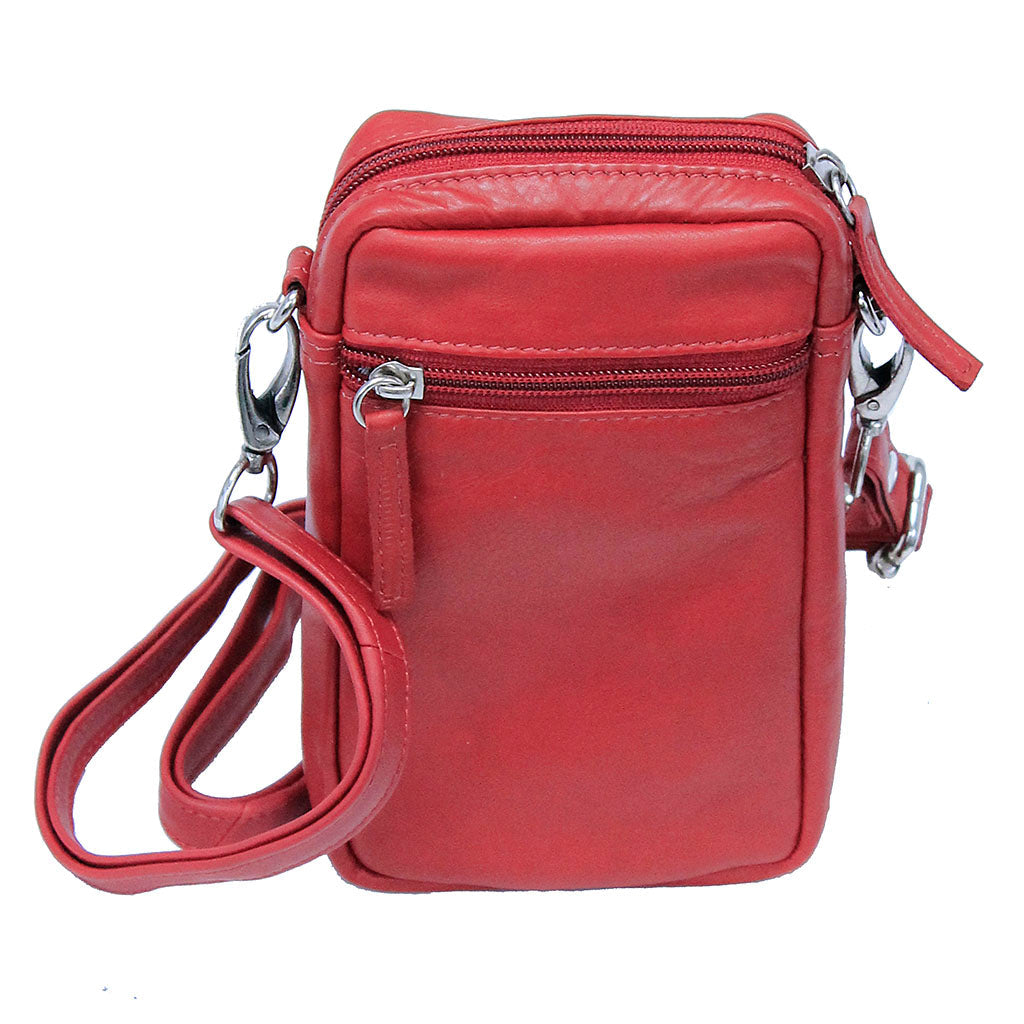 Red Leather 4 x 7 Cross Body Cell Phone Pouch #ACP276R