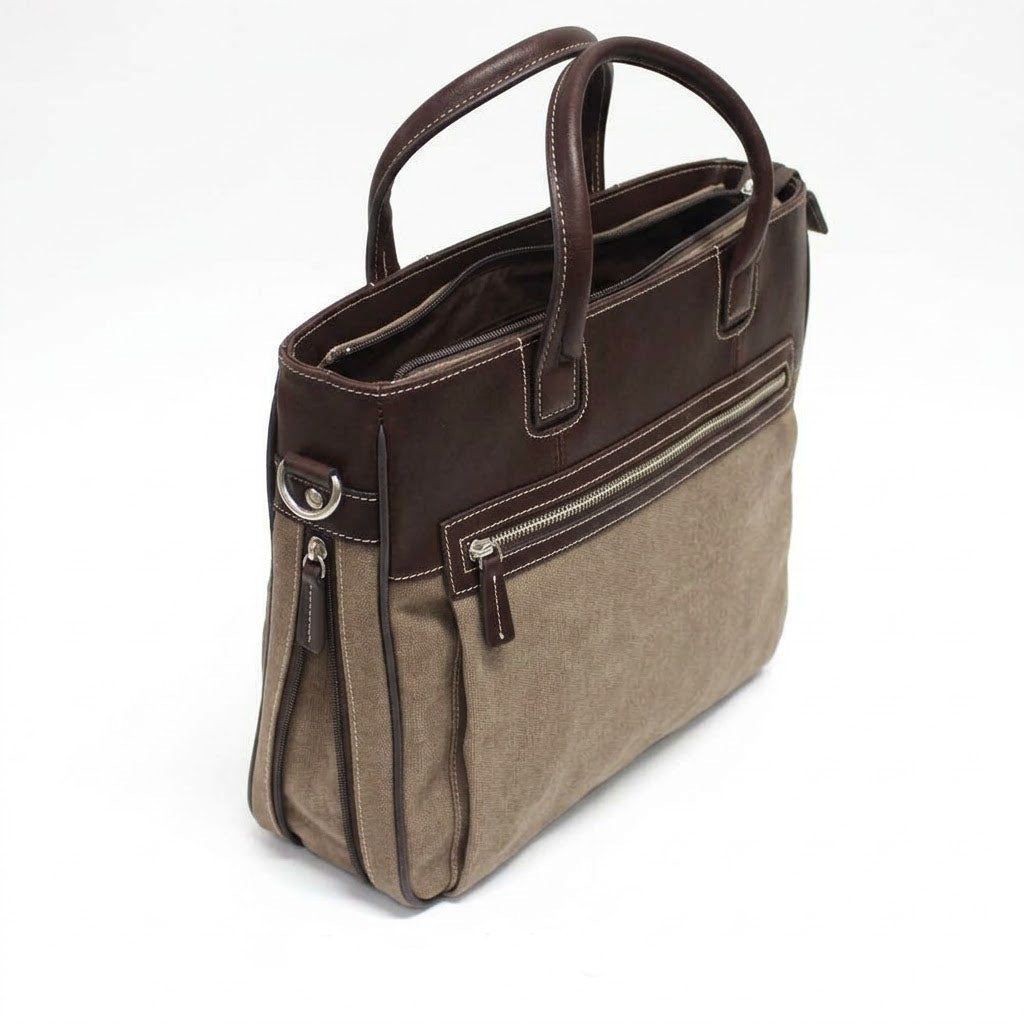 Bellino Autumn Slim Expandable Leather and Canvas Briefcase #BC438N