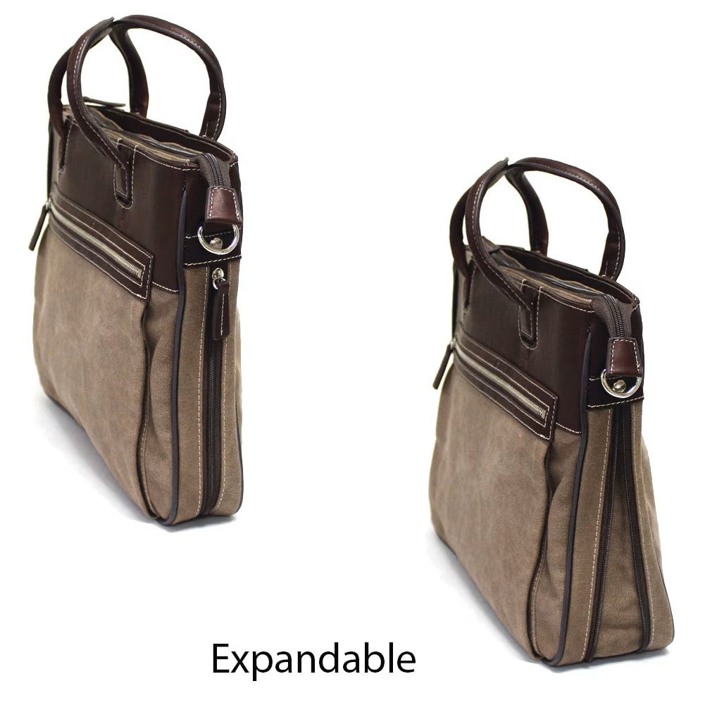 Bellino Autumn Slim Expandable Leather and Canvas Briefcase #BC438N