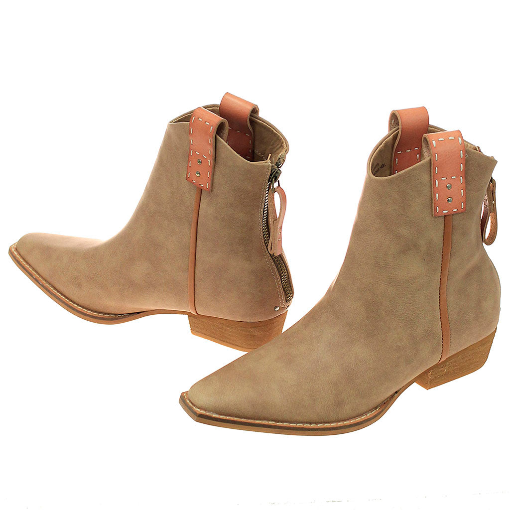 Tan Ankle Boots w/Natural Finger Pulls & Back Zipper #BLC01FREERCOG