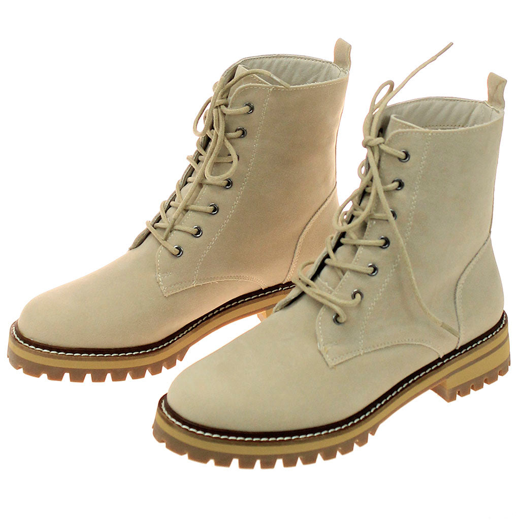 Lace-Up Women's Sand Suede Logger Boots#BLC01T-GLORIA-S