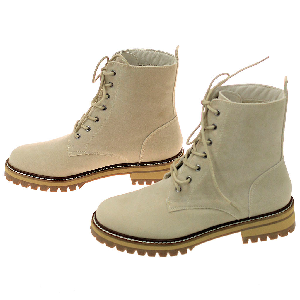 Lace-Up Women's Sand Suede Logger Boots#BLC01T-GLORIA-S
