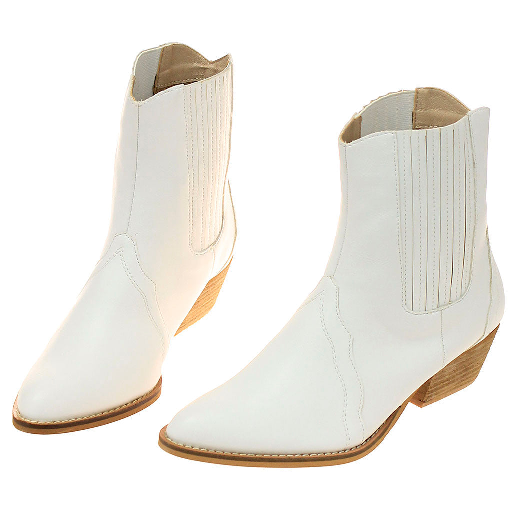 White Ladies Ankle Boots w/1.5" Cowboy Heel #BLC01HUDAW