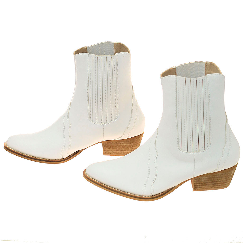 White Ladies Ankle Boots w/1.5" Cowboy Heel #BLC01HUDAW