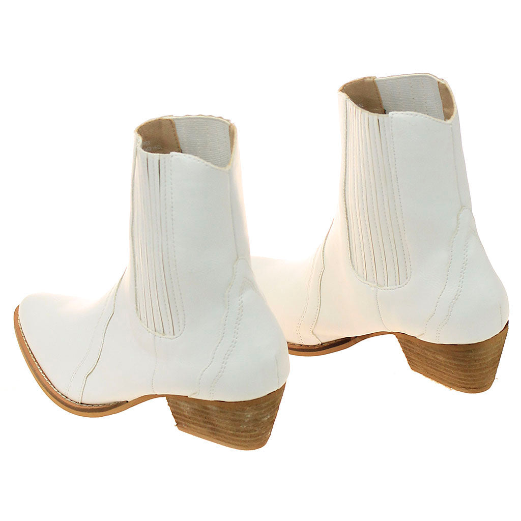 White Ladies Ankle Boots w/1.5" Cowboy Heel #BLC01HUDAW