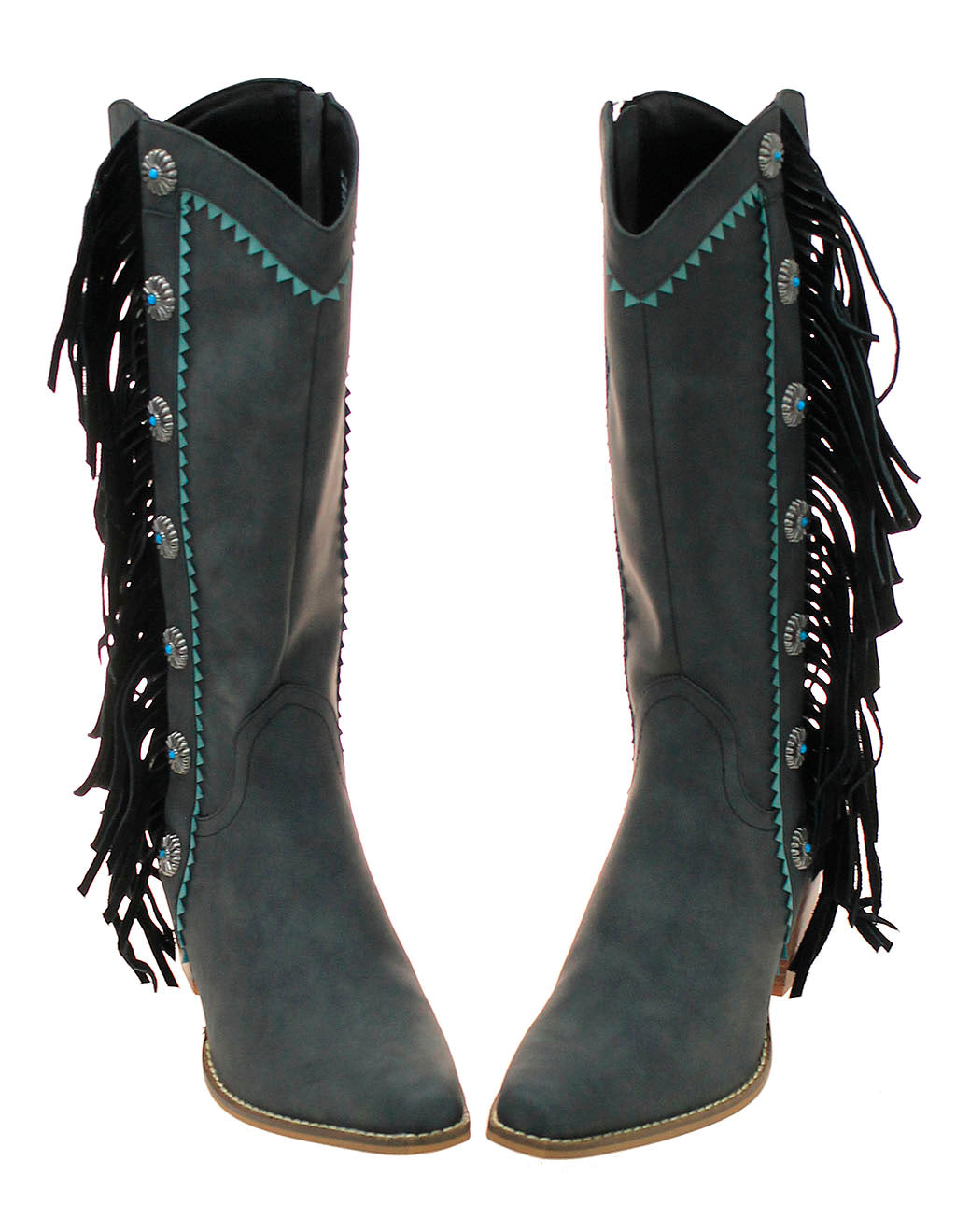 Charcoal Black Fringe and Concho Western Boots #BLC10FK14-GIZ