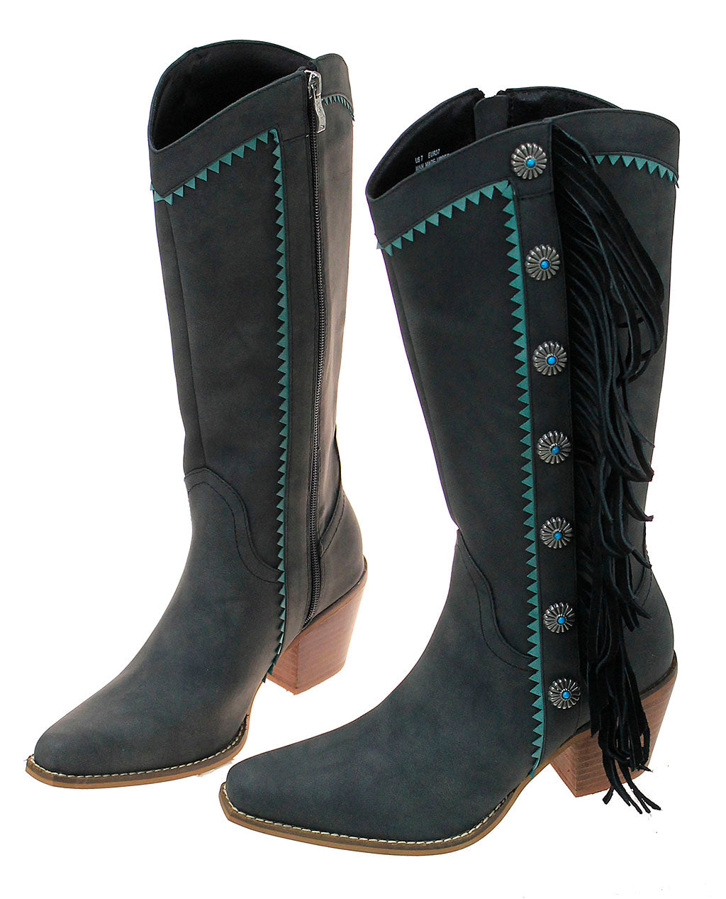 Charcoal Black Fringe and Concho Western Boots #BLC10FK14-GIZ