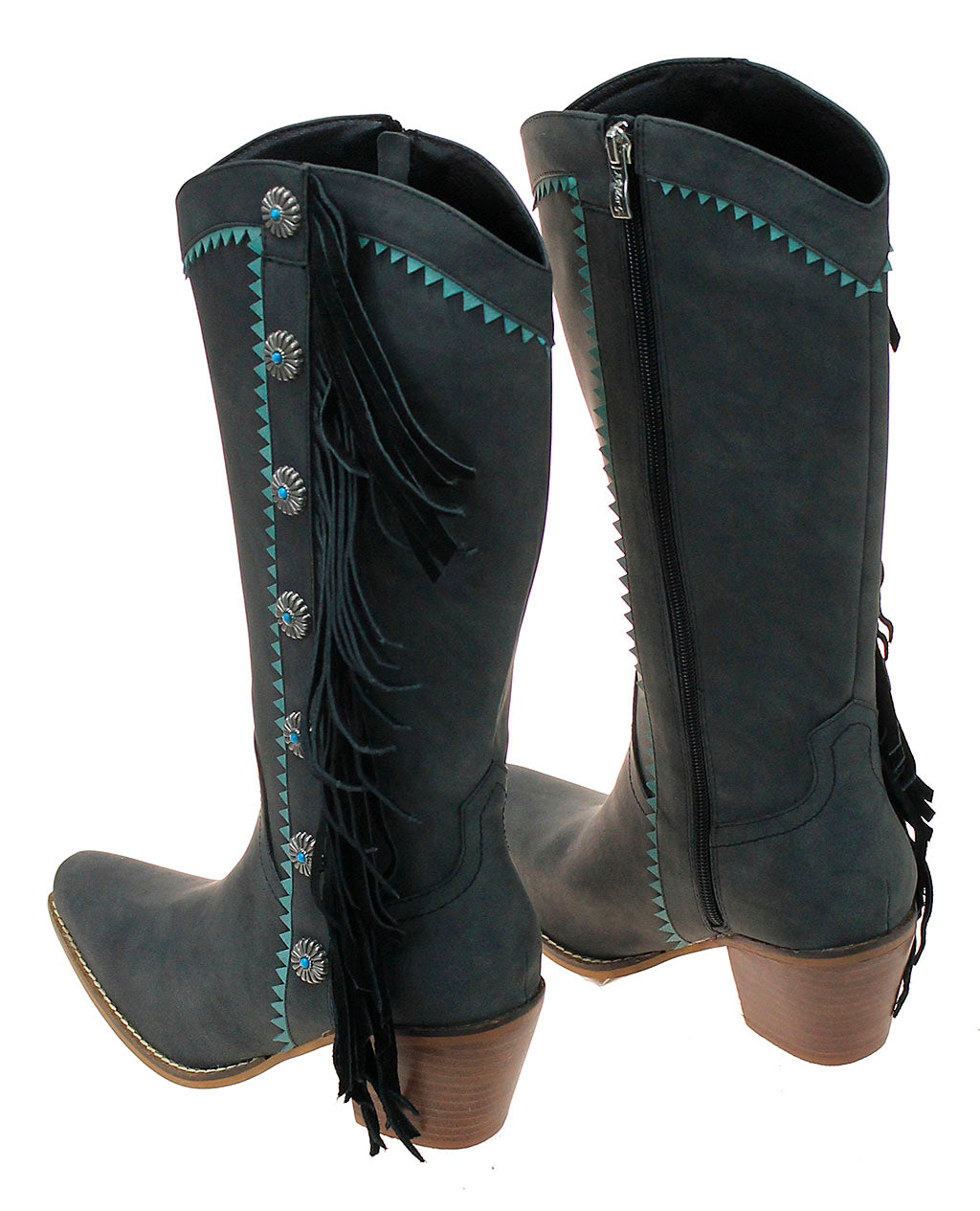 Charcoal Black Fringe and Concho Western Boots #BLC10FK14-GIZ