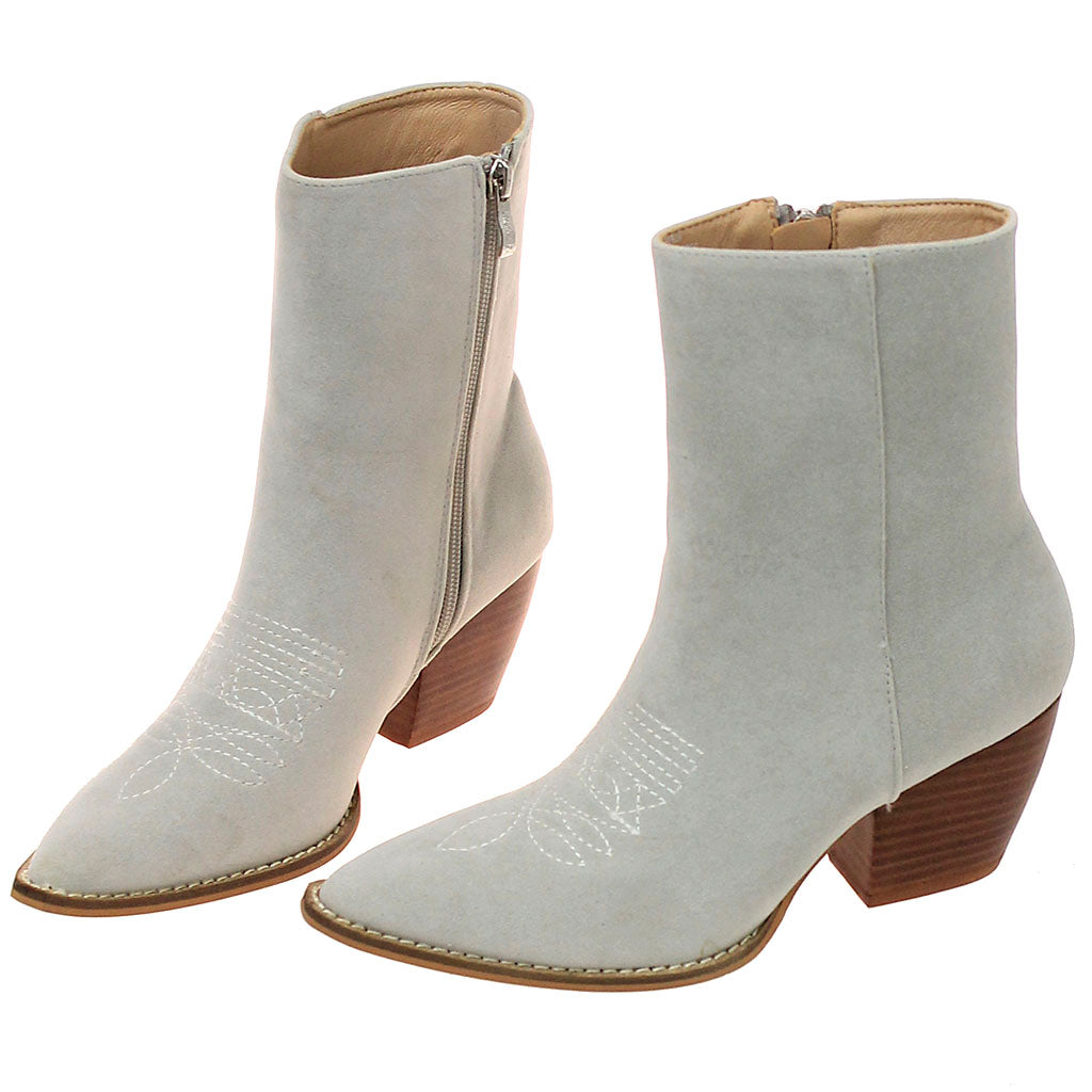 White Suede Ladies Ankle Boots with Zipper #BLC02GY-FANCY