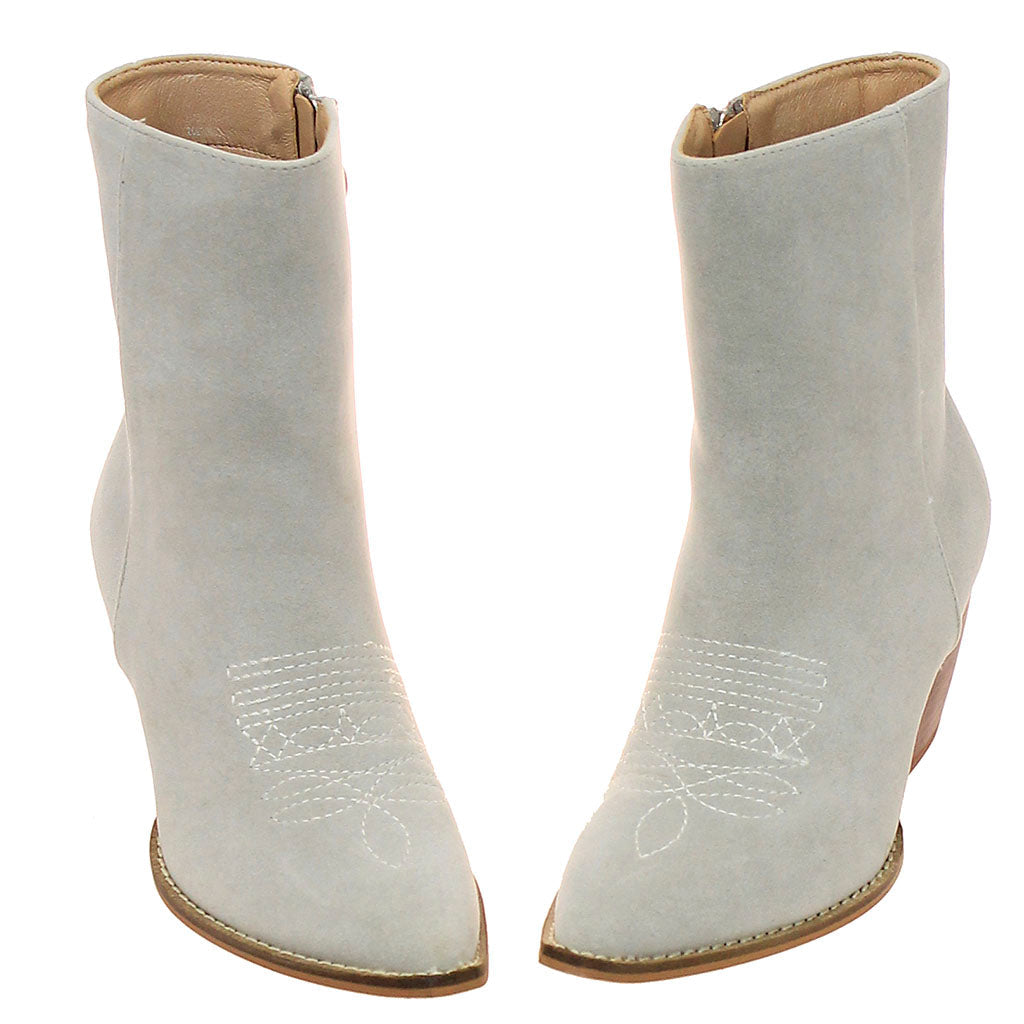 White Suede Ladies Ankle Boots with Zipper #BLC02GY-FANCY
