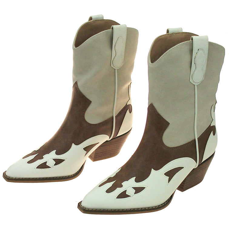 Brown Tri-tone Overlay Short Cowgirl Boots #BLC10-SANYA