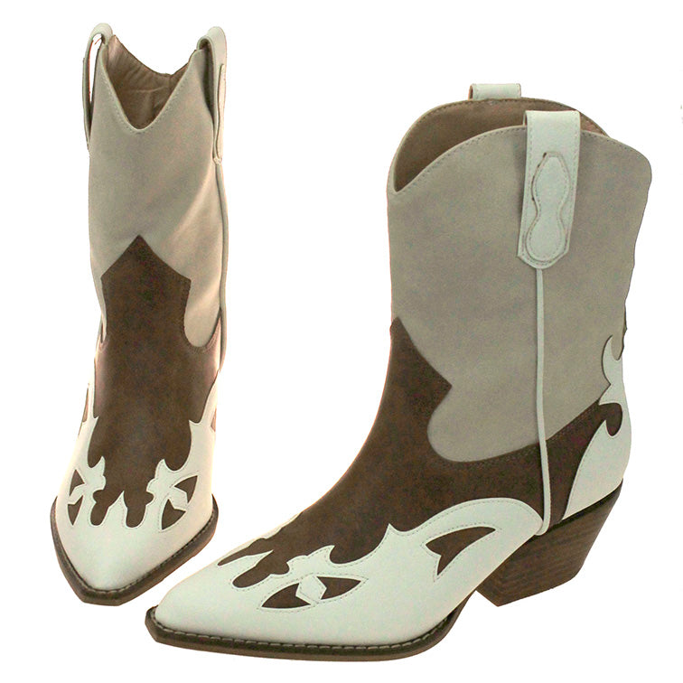Brown Tri-tone Overlay Short Cowgirl Boots #BLC10-SANYA