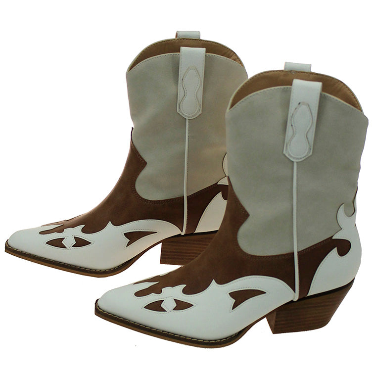 Brown Tri-tone Overlay Short Cowgirl Boots #BLC10-SANYA
