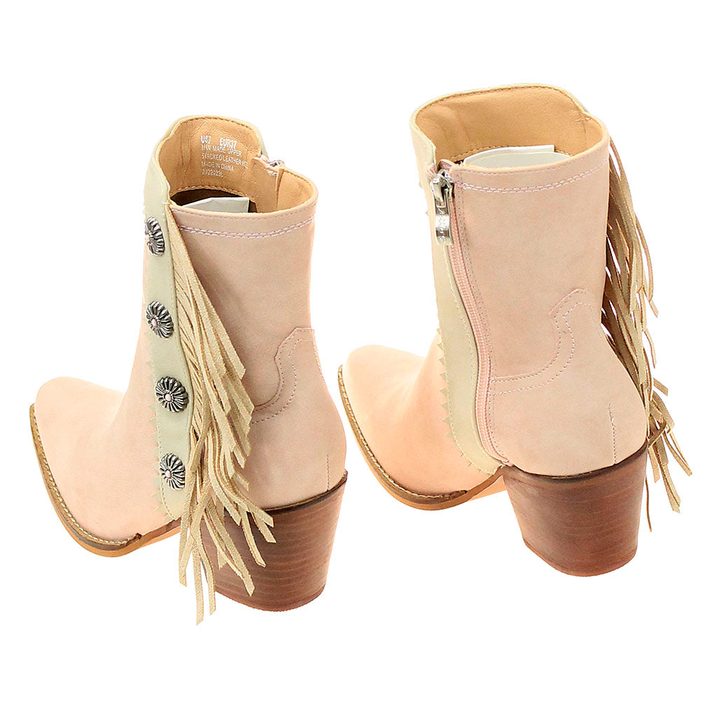 6" Light Pink Western Ankle Boots with Fringe & Conchos #BLC10FPI-GIZ6