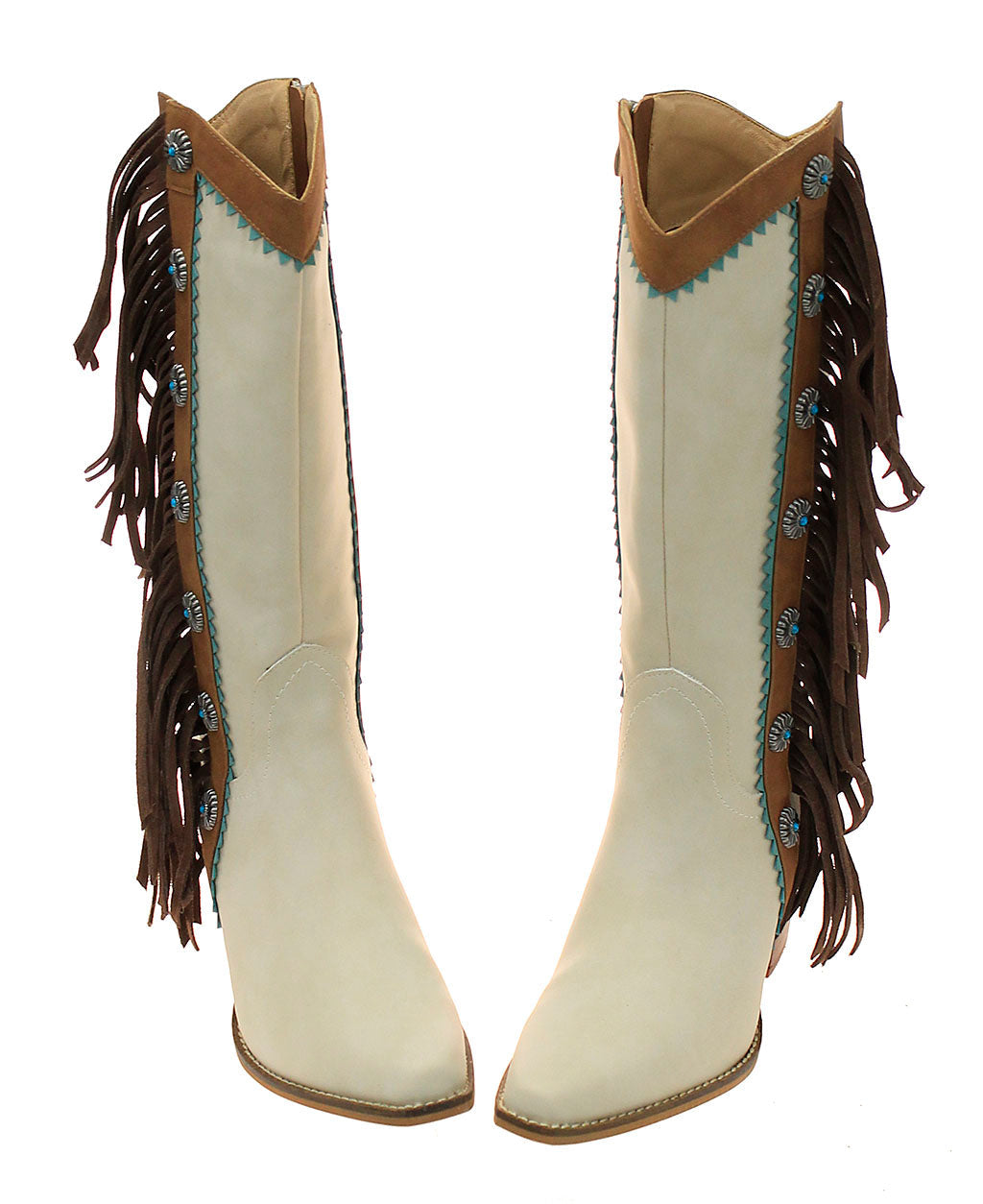 14" Cream Western Boots with Brown Fringe and Conchos #BLC10FT-GIZ14