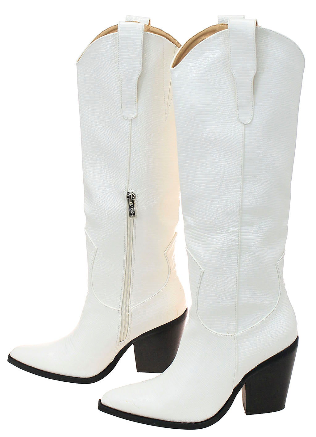 White 16" Ladies Lizard Embossed Knee High Boots #BLC750ZW-MILES16