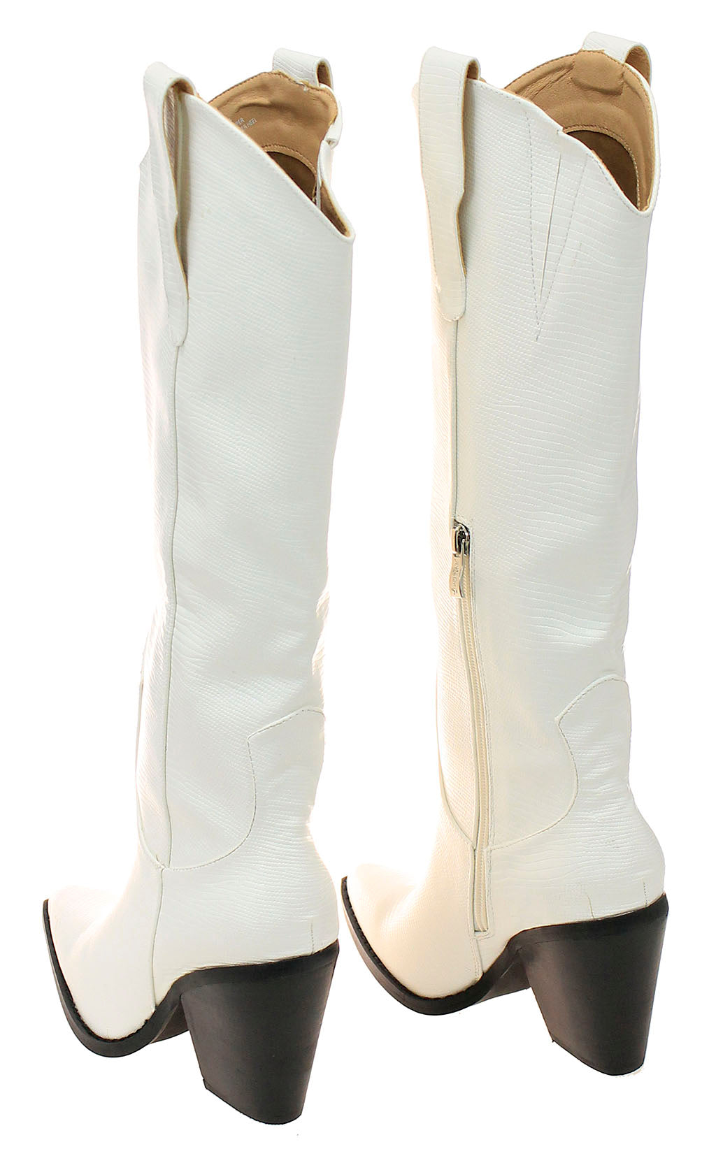 White 16" Ladies Lizard Embossed Knee High Boots #BLC750ZW-MILES16