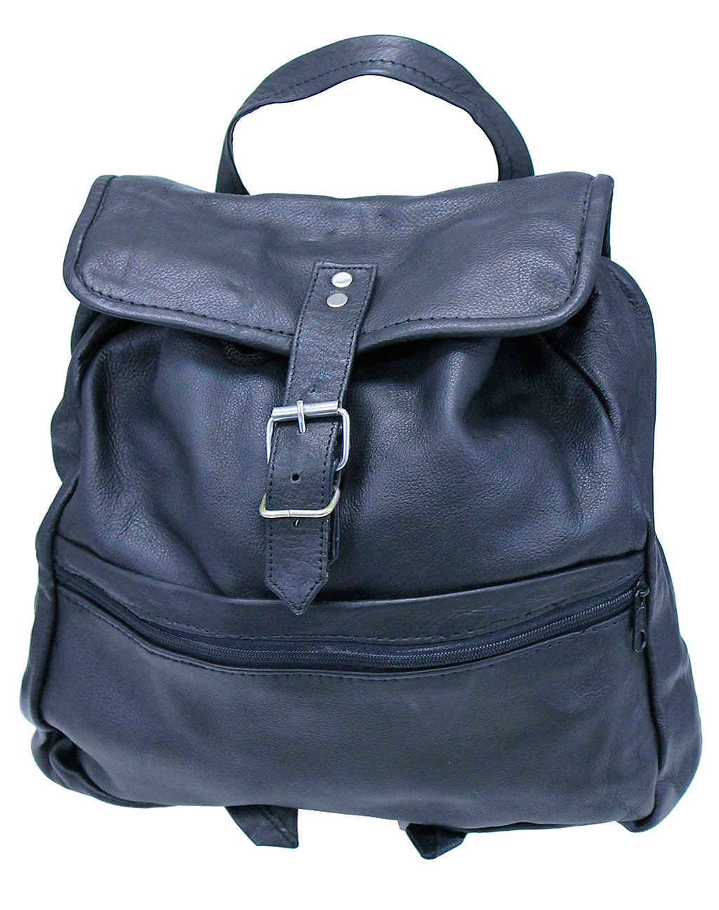 Black Leather Backpack Purse with Buckle Flap #BP1304K