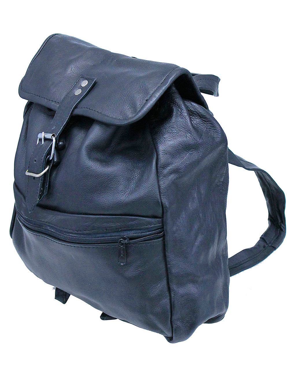 Black Leather Backpack Purse with Buckle Flap #BP1304K
