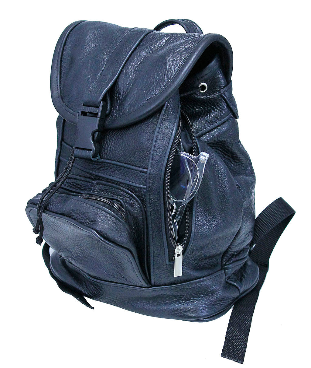 Medium Black Leather Backpack Handbag #BP556K