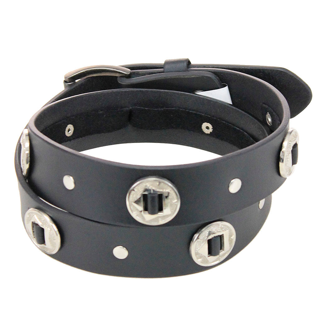 Large Western Concho Premium Veg-Tan Black Leather Belt #BT5882C