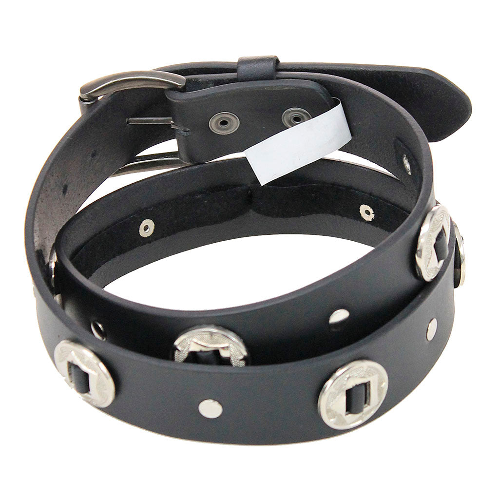 Large Western Concho Premium Veg-Tan Black Leather Belt #BT5882C