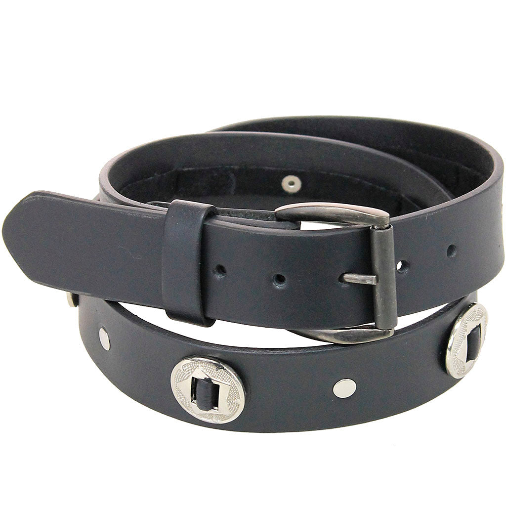Large Western Concho Premium Veg-Tan Black Leather Belt #BT5882C
