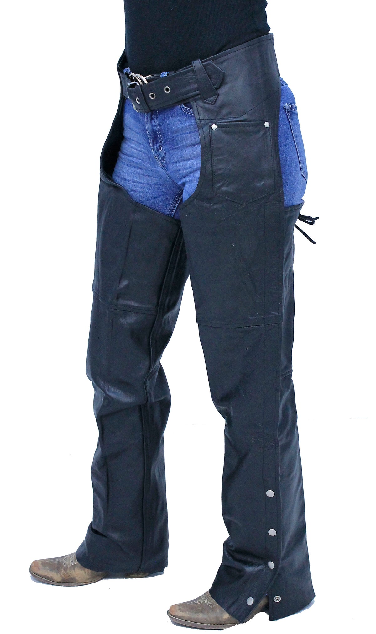 Leather Chaps w/Adjustable Lace Thigh #C1115L (XS-M,2X-5X)