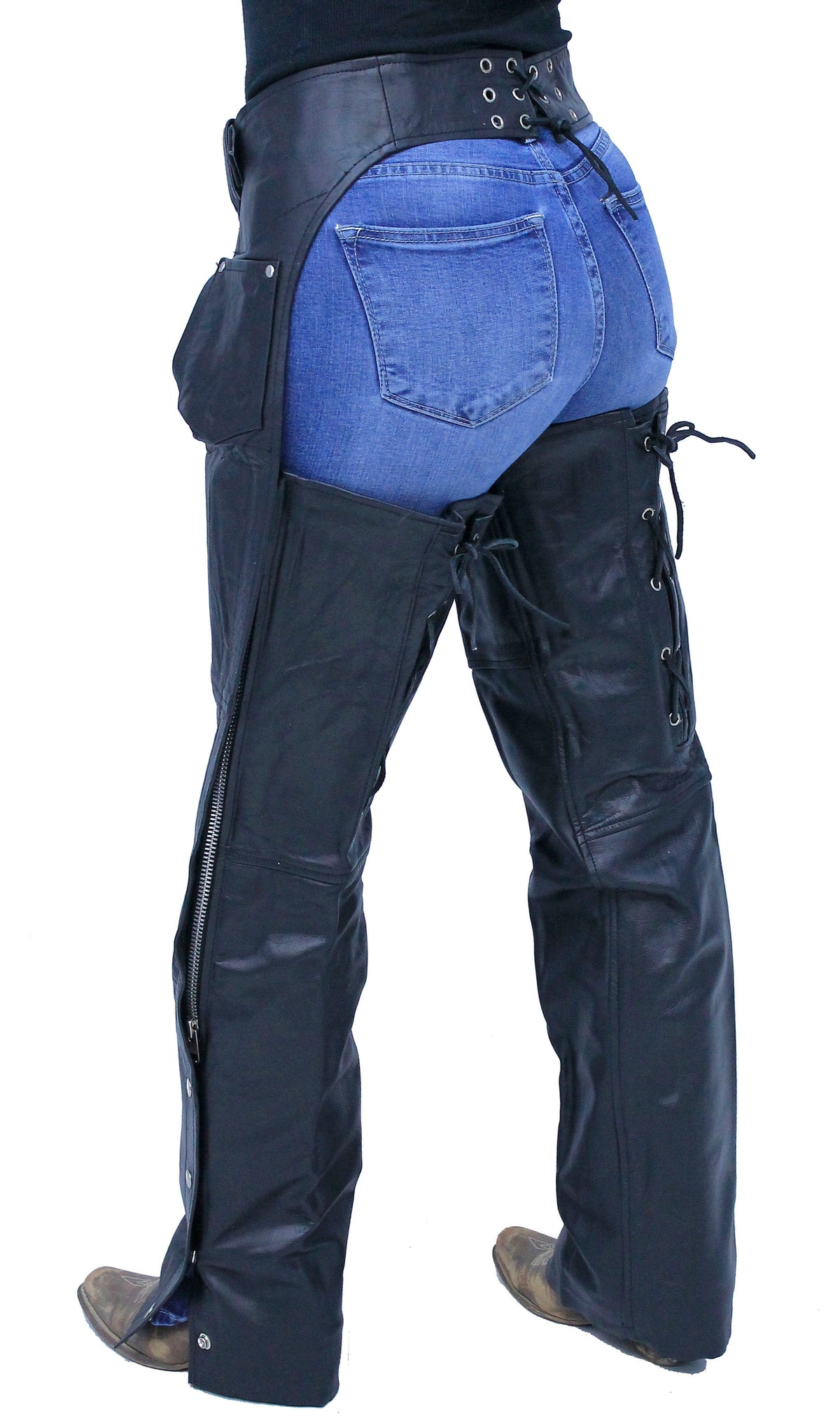 Leather Chaps w/Adjustable Lace Thigh #C1115L (XS-M,2X-5X)