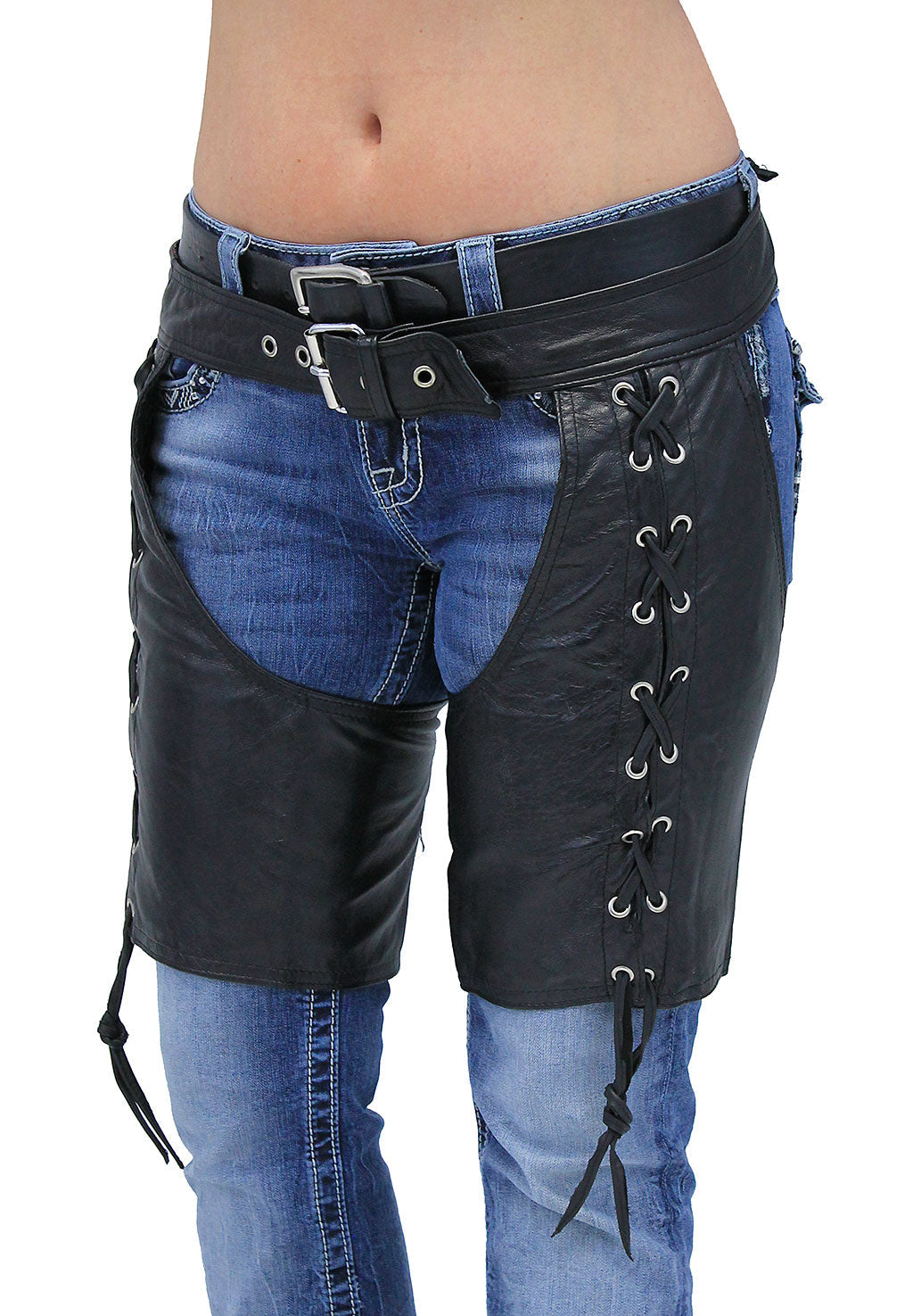 Side Lace Leather Half Chaps #C3231LLK (XS-M)