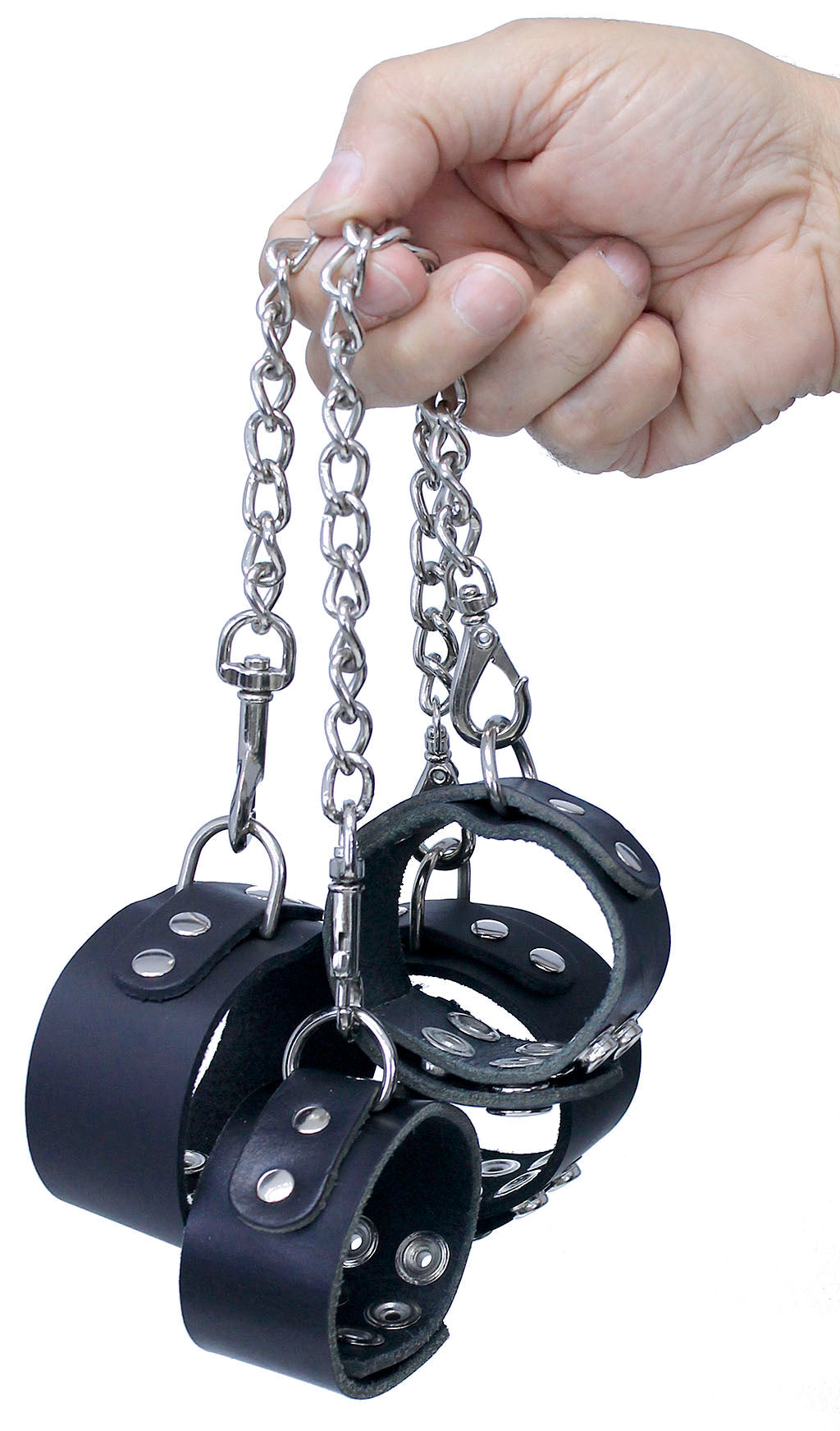 6 PC Leather Wristlet Cuffs and Chains Set #D506SET