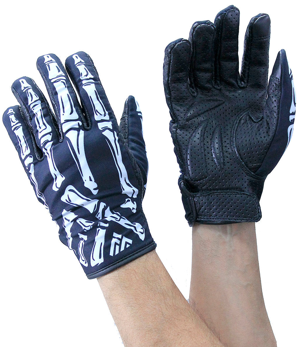 Skeleton Hand Gloves w/Perforated Leather Gel Padded Grip #G8241SKULL