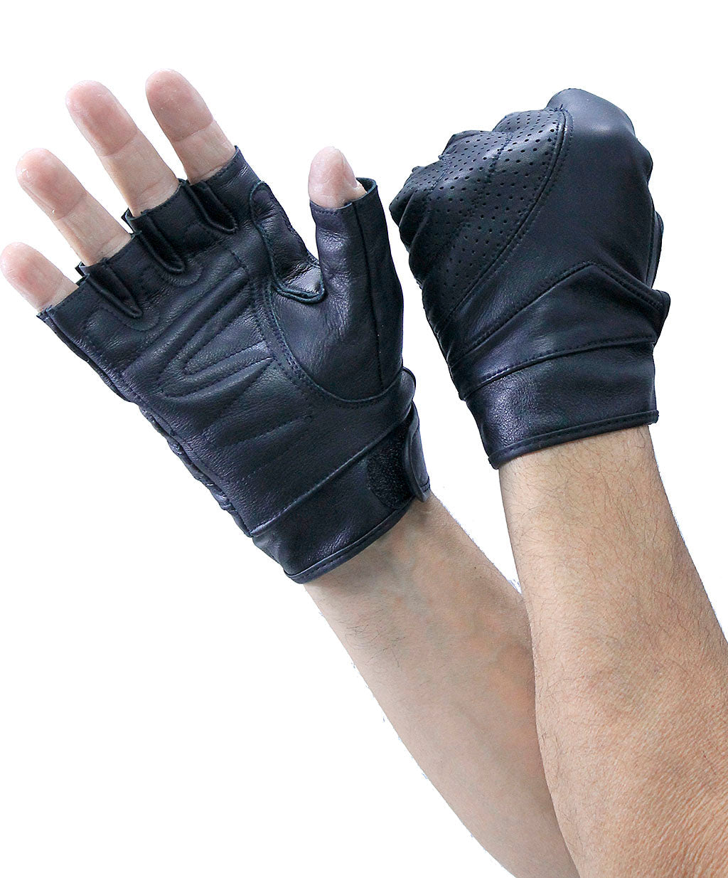 Premium Leather Gel Pad Perforated Fingerless Gloves #GL81010K
