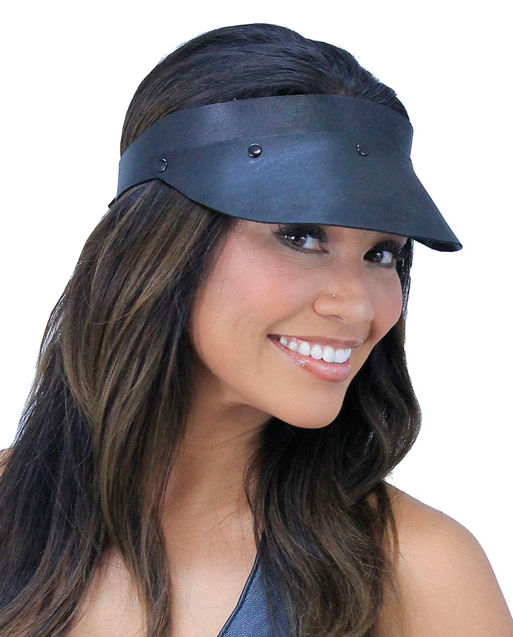 Hand Crafted Black Vintage Leather Gambler Visor #H11051VAK
