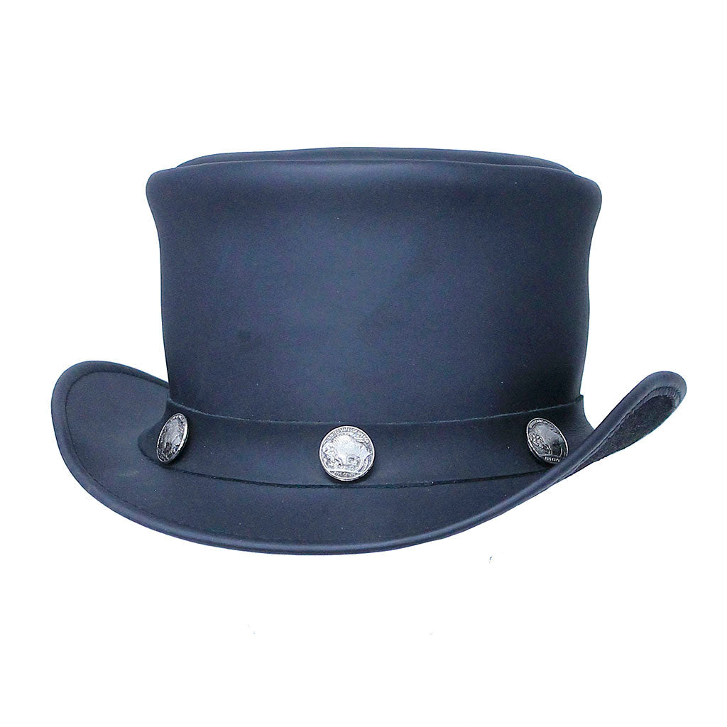 Imported Buffalo Nickel Biker Leather Top Hat #H9229BUFK
