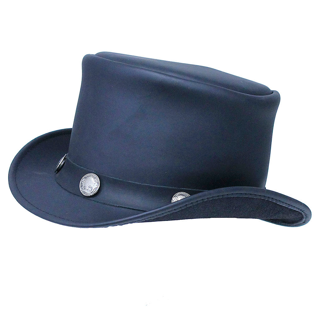 Imported Buffalo Nickel Biker Leather Top Hat #H9229BUFK