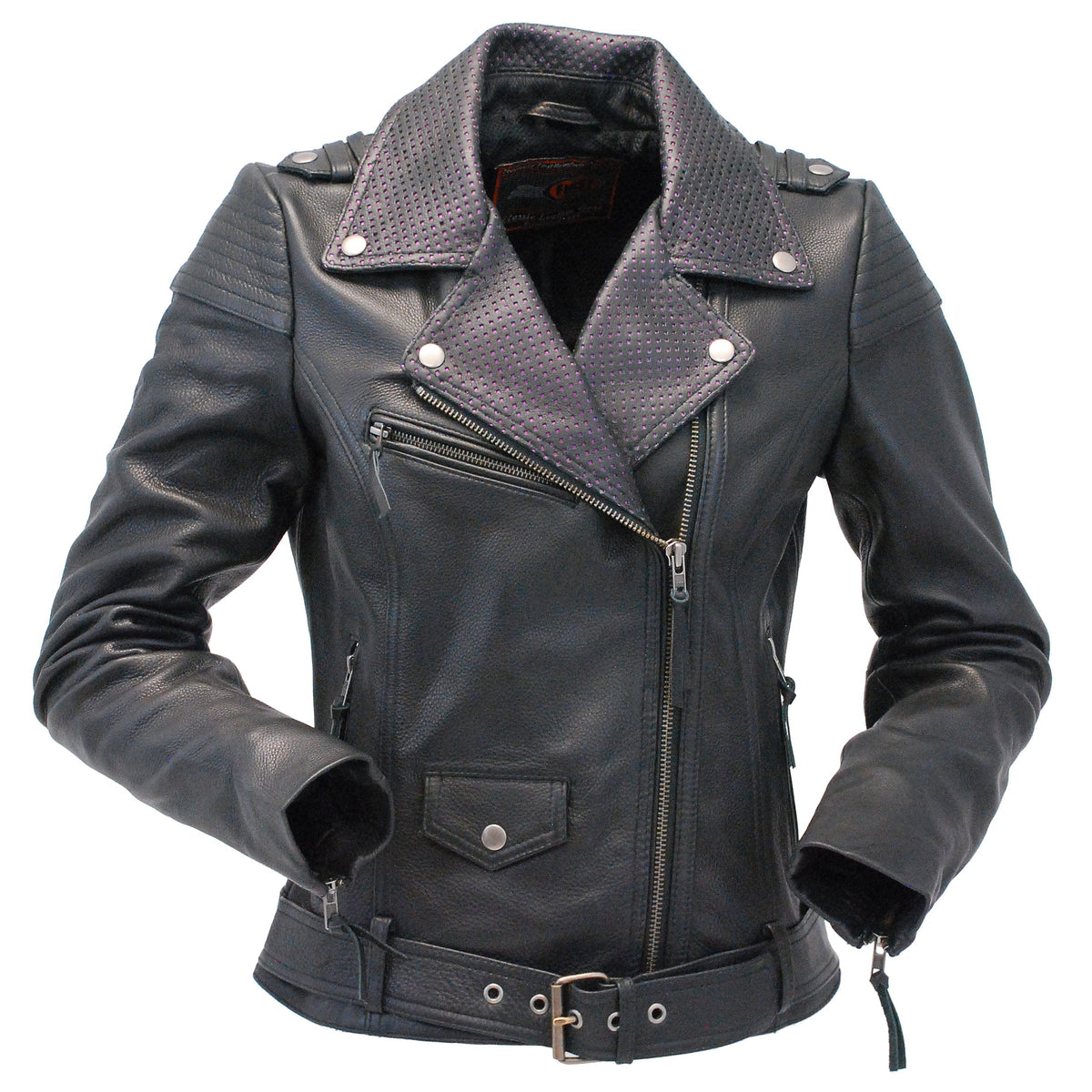 Ultra Premium Women's MC Jacket with Purple Accent Collar #L184VPUR