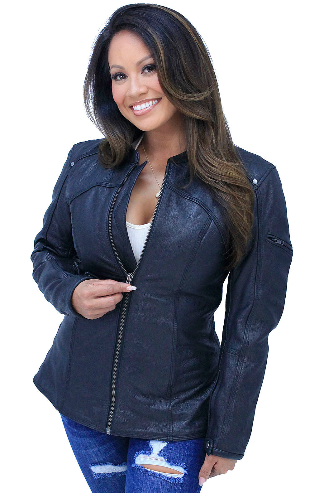 Women's Vented Leather Scooter Jacket #L1924VZK (S-L)