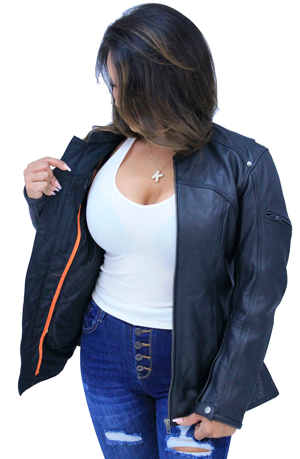 Women's Vented Leather Scooter Jacket #L1924VZK (S-L)
