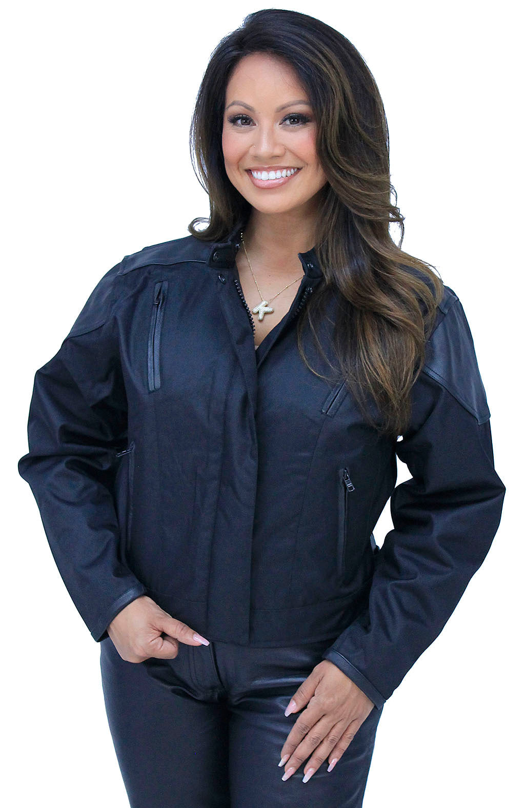 Textile and Genuine Leather Vented Jacket for Women #L2266VZ (XS-4X)
