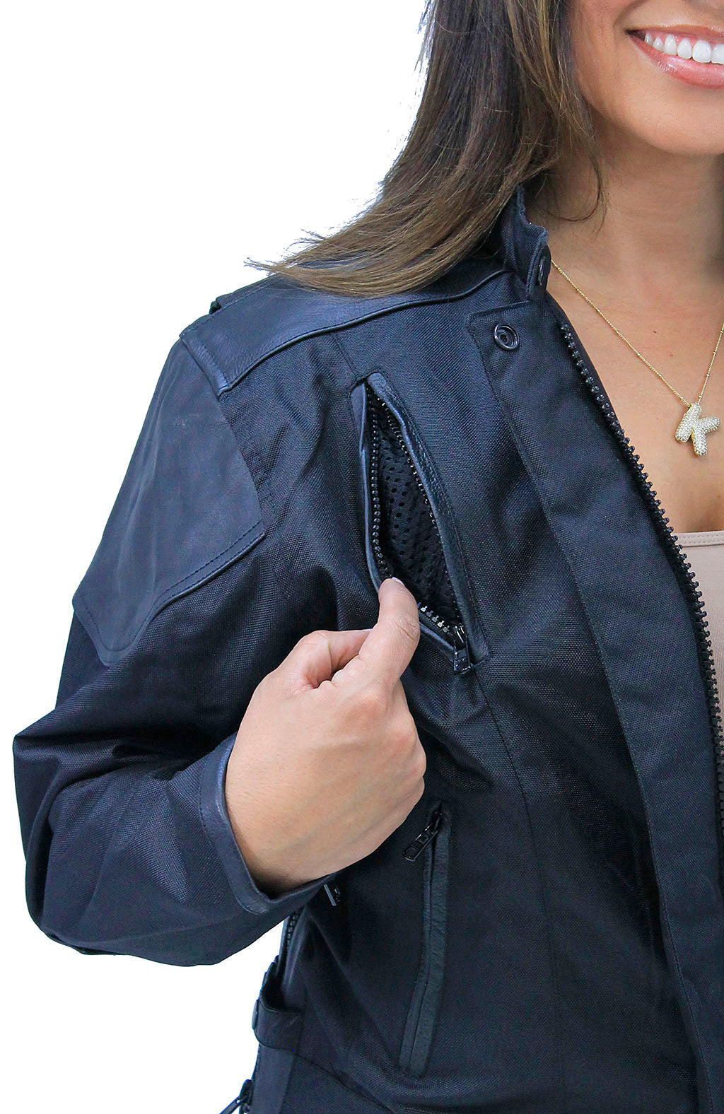 Textile and Genuine Leather Vented Jacket for Women #L2266VZ (XS-4X)