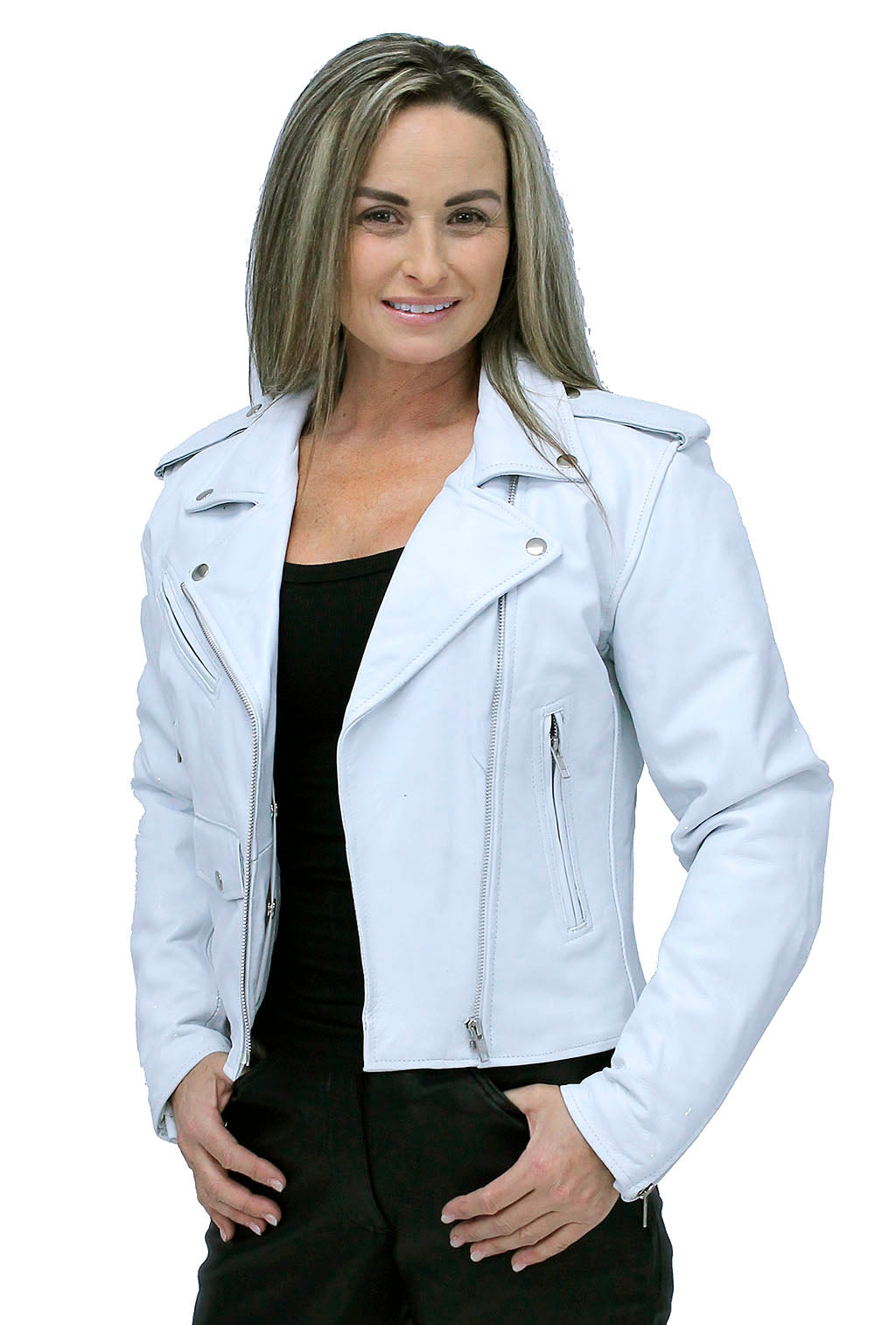 Women's White Lambskin Lightweight Motorcycle Jacket #L22839QW