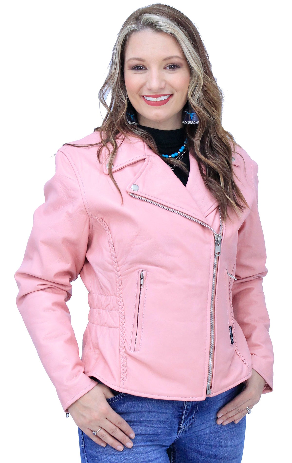 Pink Leather Jacket - Road Angel Motorcycle Jacket #L26522ZP