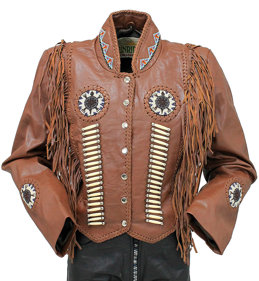 Brown Fringe Jacket with Bone & Mini Beads #L4251FBN (XS-S)