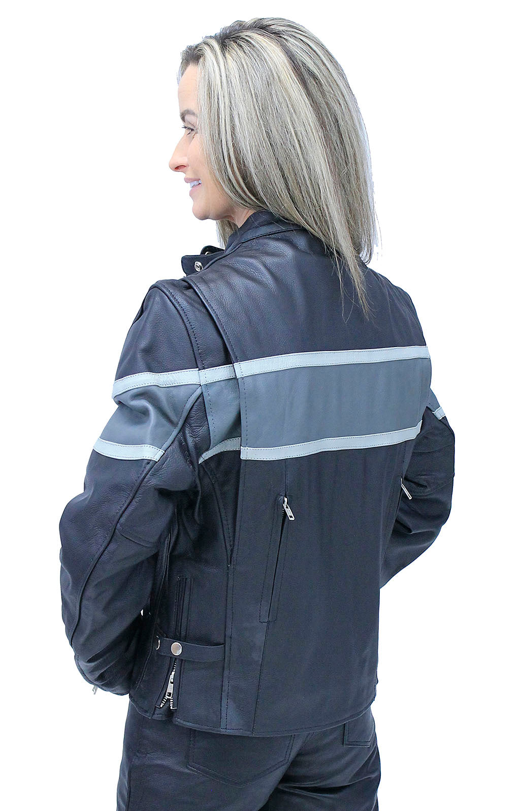 Vented Wide Gray Stripe Women's Motorcycle Jacket #L55718VZGY (S-3X)