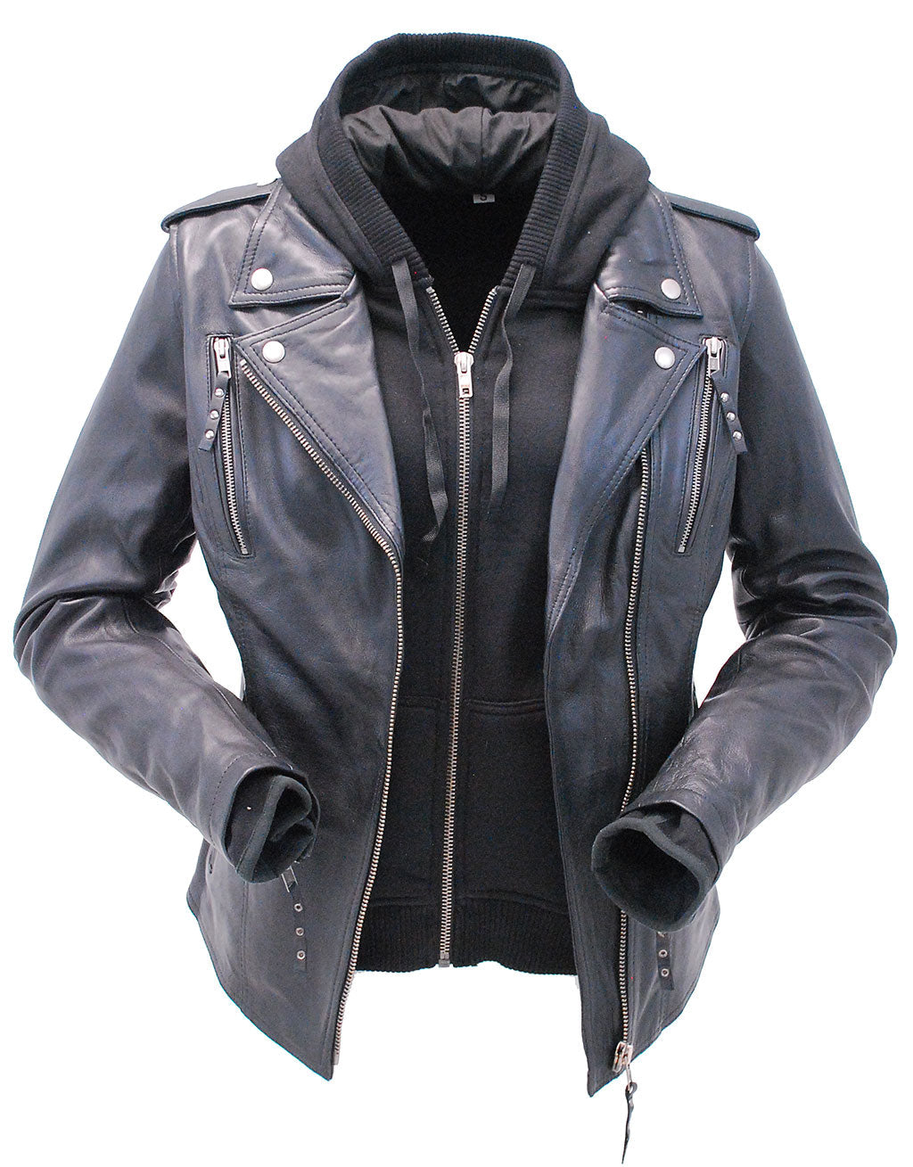 Women's Vented Motorcycle Jacket with Removable Hoodie #L6841HK