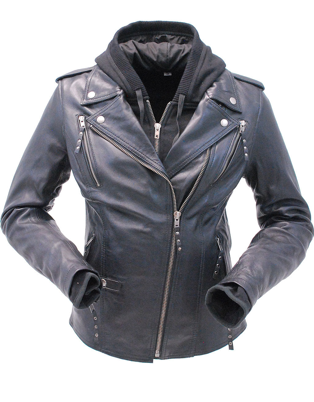 Women's Vented Motorcycle Jacket with Removable Hoodie #L6841HK