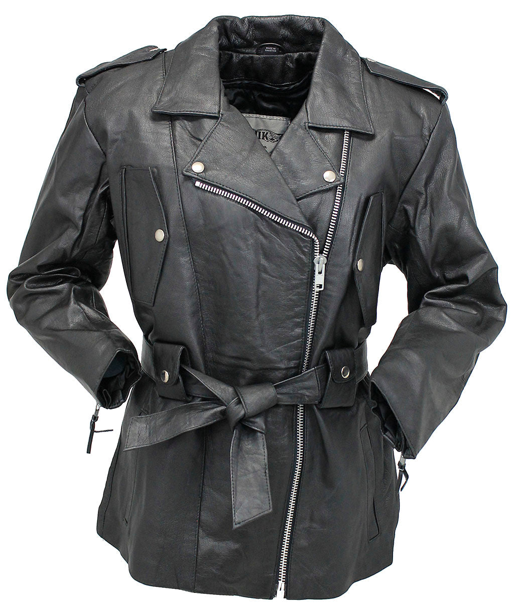 Ladies 3/4 Length Belted MC Jacket - Special #L8251K (S-L)