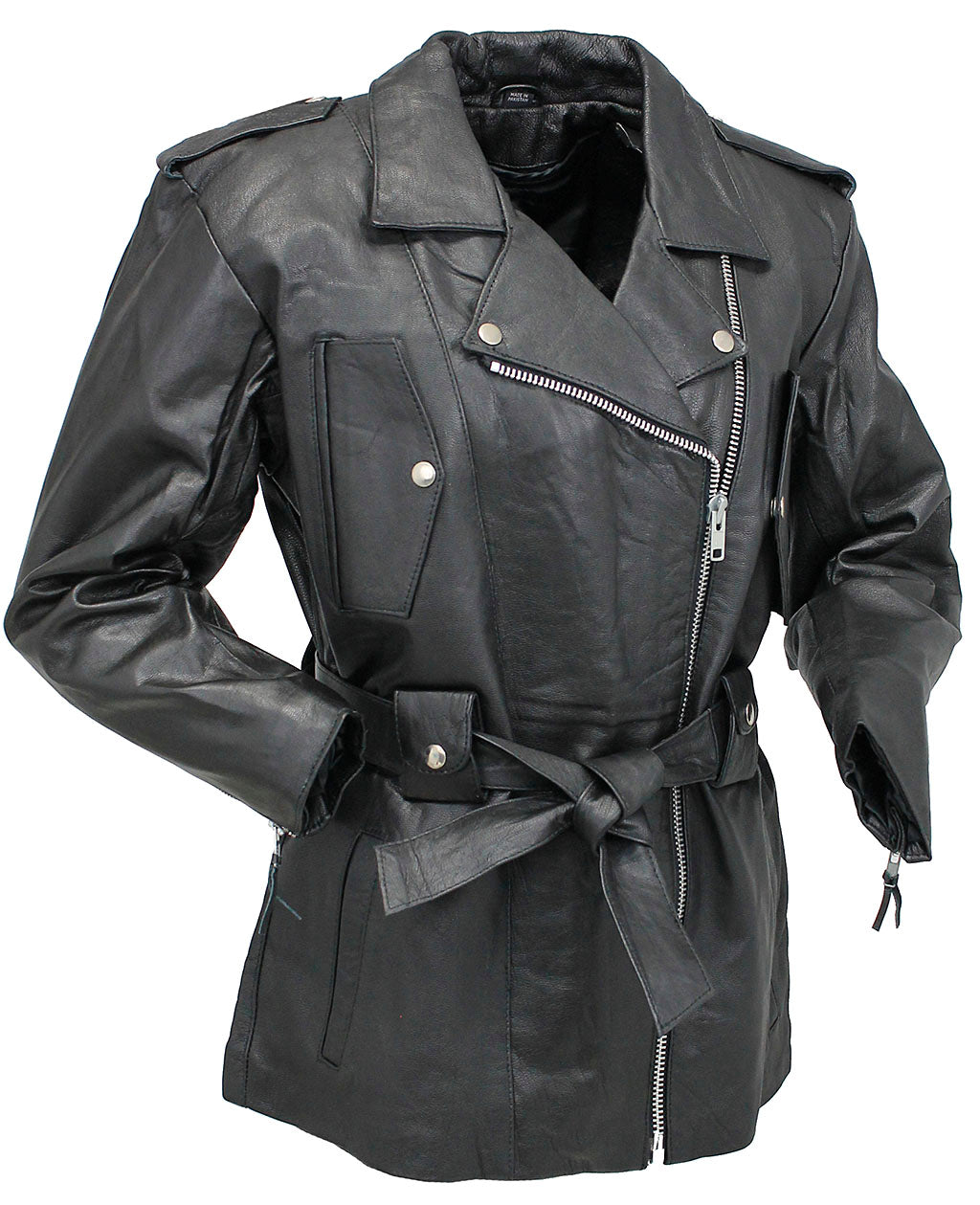 Ladies 3/4 Length Belted MC Jacket - Special #L8251K (S-L)
